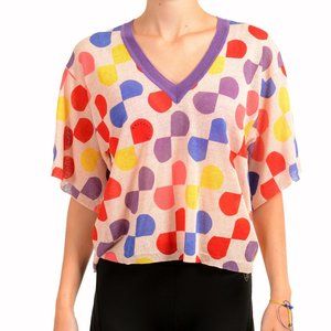 Ballantyne Women's V-Neck Short Sleeve Silk Linen Blouse Top US S IT 40